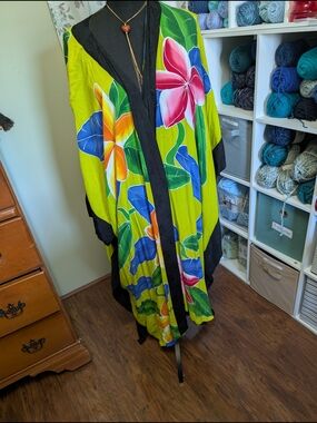 Lotus Traders Tropical Lime Green Bohemian Swim Coverup Kimono-OS